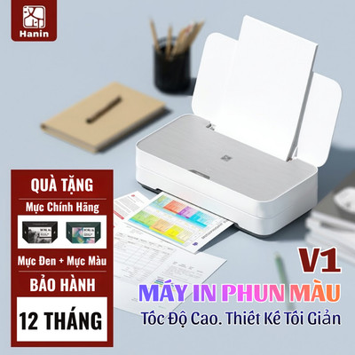 Máy In Phun Màu V1 Khổ A4 Kèm Mực In, Chất Lượng Cao 1200DPI Chống Tắc Đầu In Kết Nối Wifi, USB | Hanin