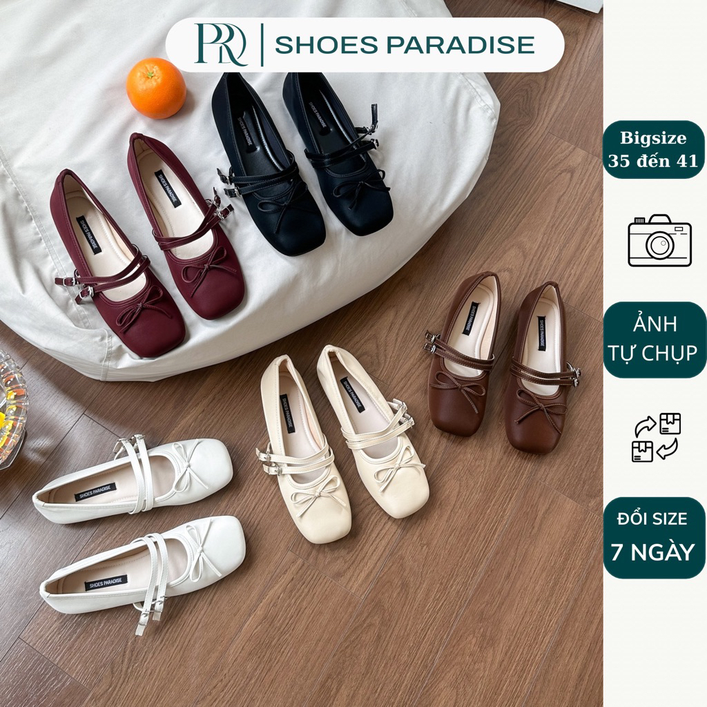 Giày búp bê mũi vuông tròn đế bệt da mềm tiểu thư đẹp xinh bigsize 35 đến 41 Shoes Paradise L173