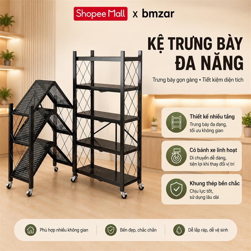 BMZAR Kệ Gấp Gọn kệ bếp để lò vi sóng kệ Để Đồ Đa Năng 3 / 4 / 5 tầng sơn tĩnh điện cao cấp (71/81/1