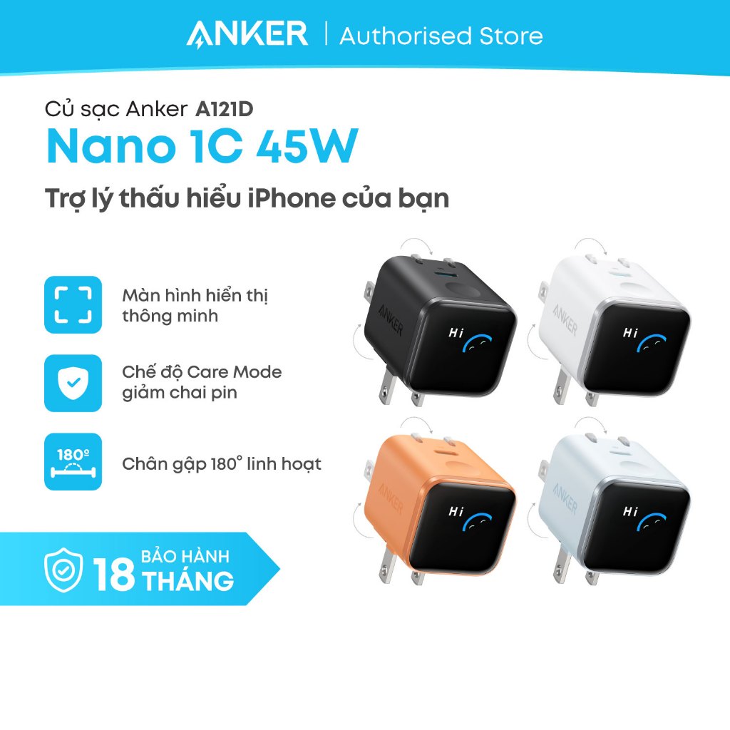 Củ sạc Anker Nano 45W - A121D - Hàng chính hãng - Bảo hành 18 tháng