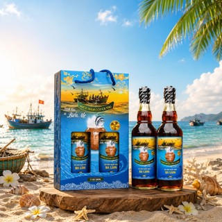 Nước Mắm Cốt Cá Thu Đặc Biệt ủ 4 năm- Set quà:  2 chai thuỷ tinh x500ml- Hoàng Chính Ba Làng