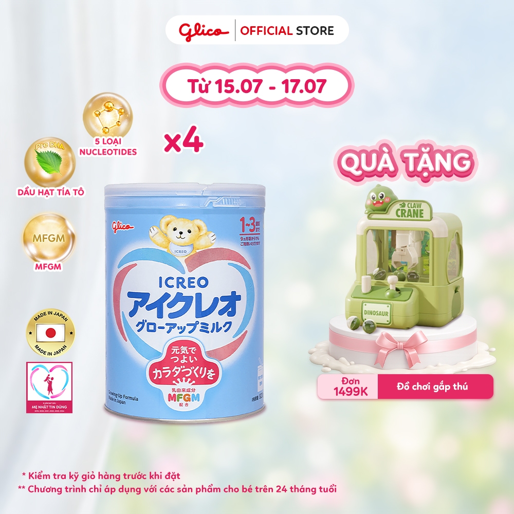 [ICREO SỐ 1] Combo 4 Lon Sữa Bột Cho Bé Glico Icreo Grow-Up Nhật Bản - Lon 820G