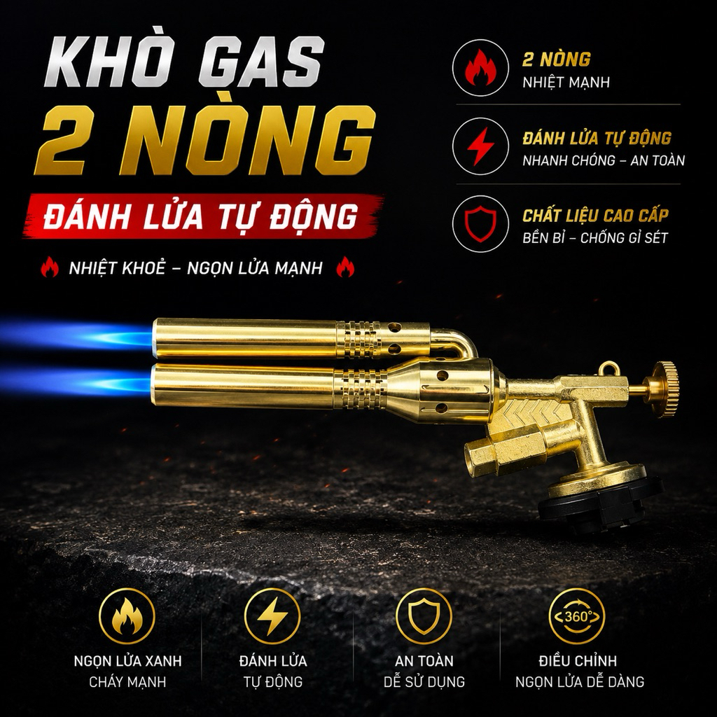 Khò Gas 2 Nòng Đánh Lửa Tự Động, Ứng Dụng Trong Hàn Xì, Những Công Việc Nhiệt Mạnh, Sử Dụng Dễ Dàng,