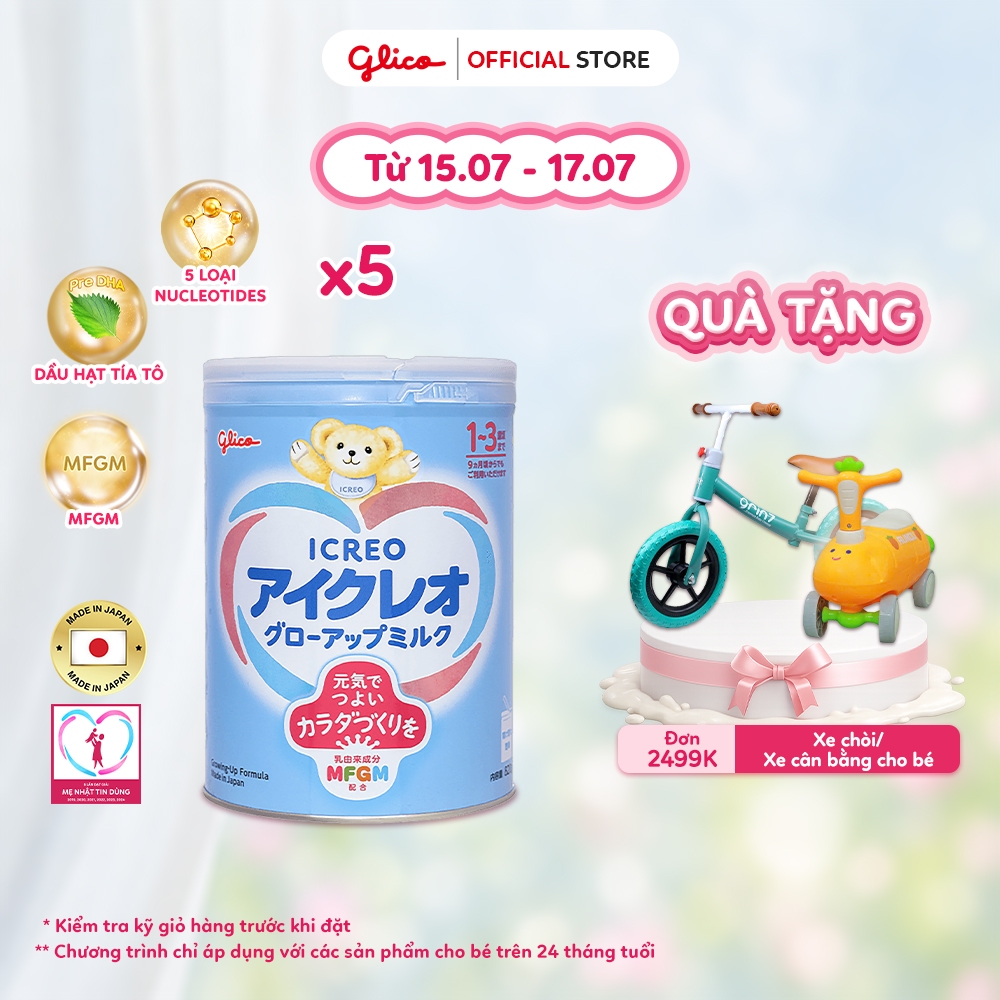 [ICREO SỐ 1] Combo 5 Lon Sữa Bột Cho Bé Glico ICREO Grow-Up Nhật Bản - Lon 820G