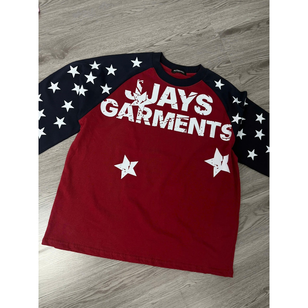 Áo Thun Tay Dài Raglan Đỏ Đô Tay Xanh Navy Jays Garments - Chất Cotton Dày Dặn