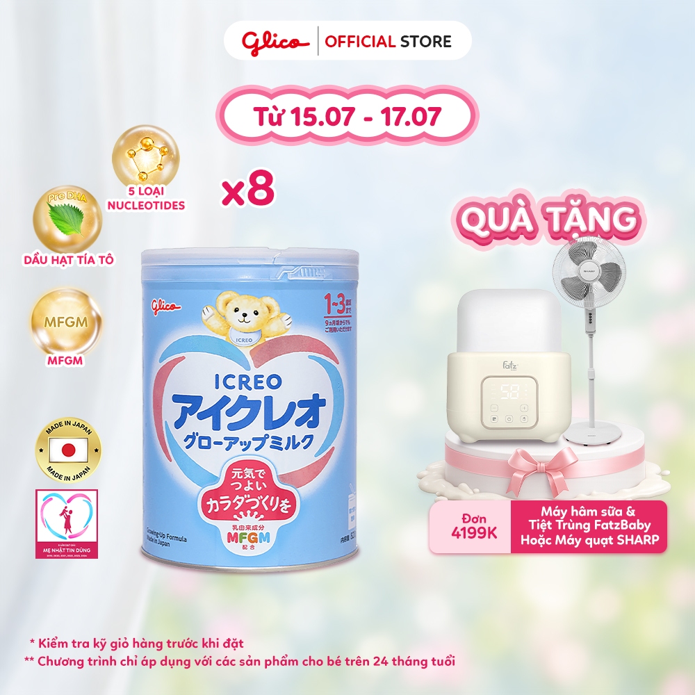 [ICREO SỐ 1] Thùng 8 Lon Sữa Bột Công Thức Cho Bé Glico Icreo Grow-Up Nhật Bản Lon 820g