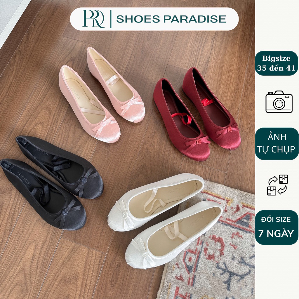 Giày búp bê mũi tròn da lụa đẹp xinh đế bệt tiểu thư bigsize 35 đến 41 Shoes Paradise L174