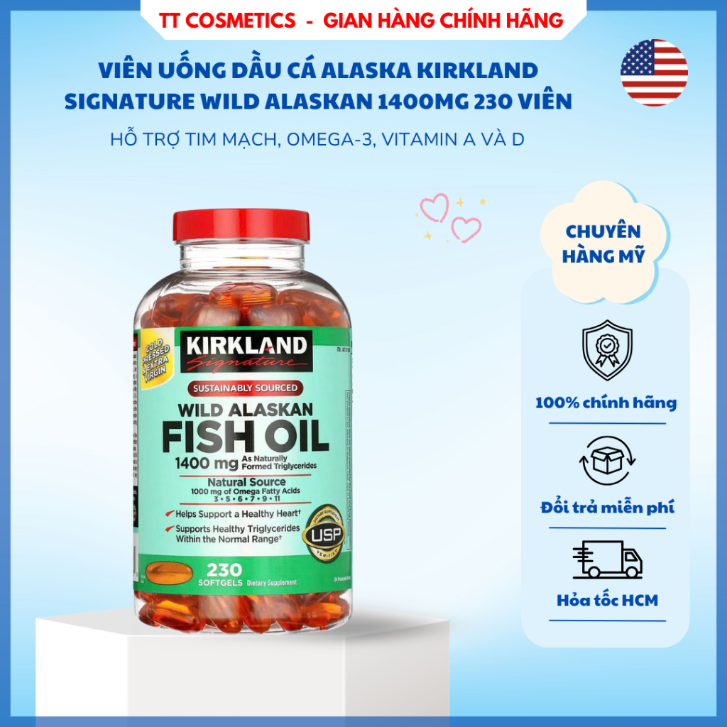 Viên Uống Dầu Cá Alaska Kirkland Signature Wild Alaskan Fish Oil 1400mg 230 Viên