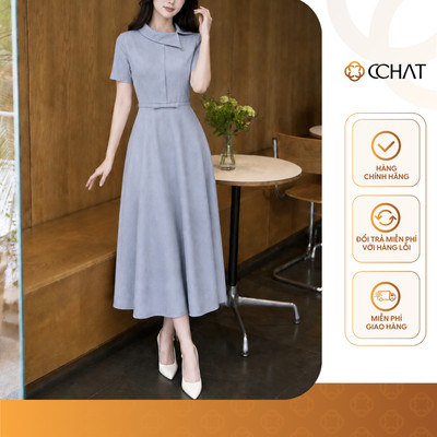 Đầm Nữ 𝐂𝐂𝐇𝐀𝐓 Dáng Xòe Yerin Hiệu Ứng Cổ Lệch Chất Liệu Tuytsi Cao Cấp 16VNS9017XT
