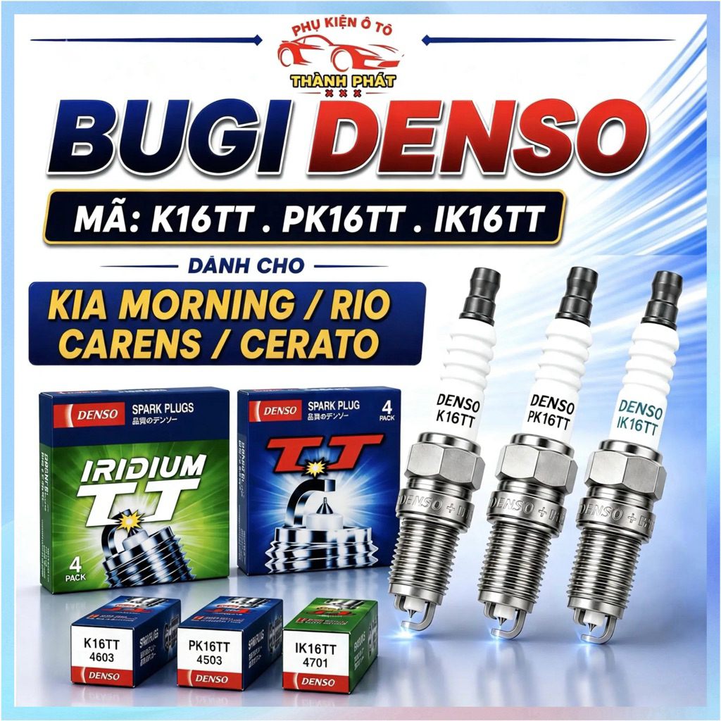 Bộ 4 Bugi Denso Chính Hãng Mã K16TT PK16TT IK16TT Cho Xe Kia Morning Rio Carens Cerato Đời Cũ