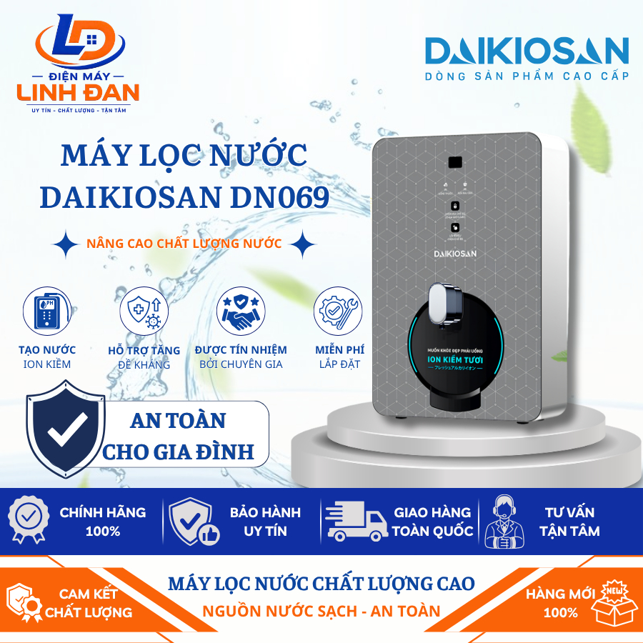 Máy Lọc Nước Daikiosan DN069 Biến Đổi Nước RO Thành Nước ION Kiềm Có Từ Trường - Điện Máy Linh Đan