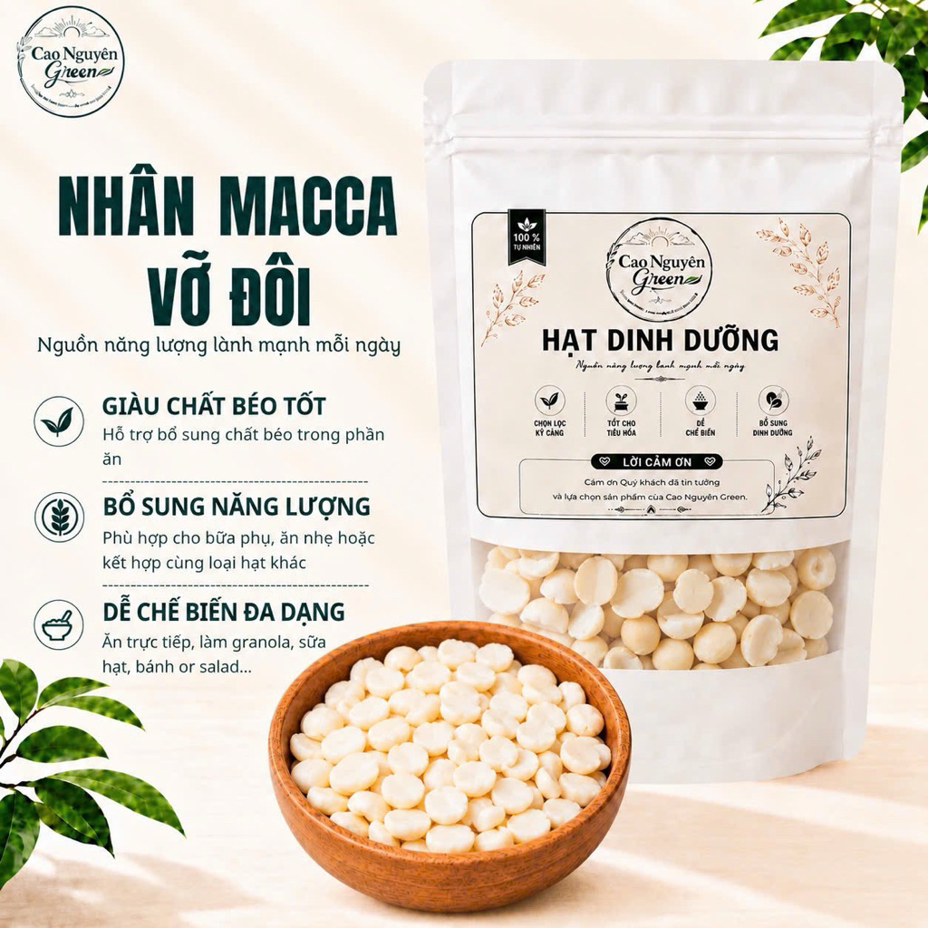 Nhân Macca Vỡ Đôi Cao Nguyên Green. Hạt Macca Tách Vỏ, Làm Sữa Hạt, Ăn Vặt, Làm Bánh