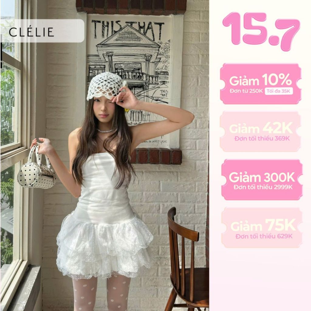 CLÉLIE Đầm bí cúp ngực 2 tầng chấm bi FIONA DRESS