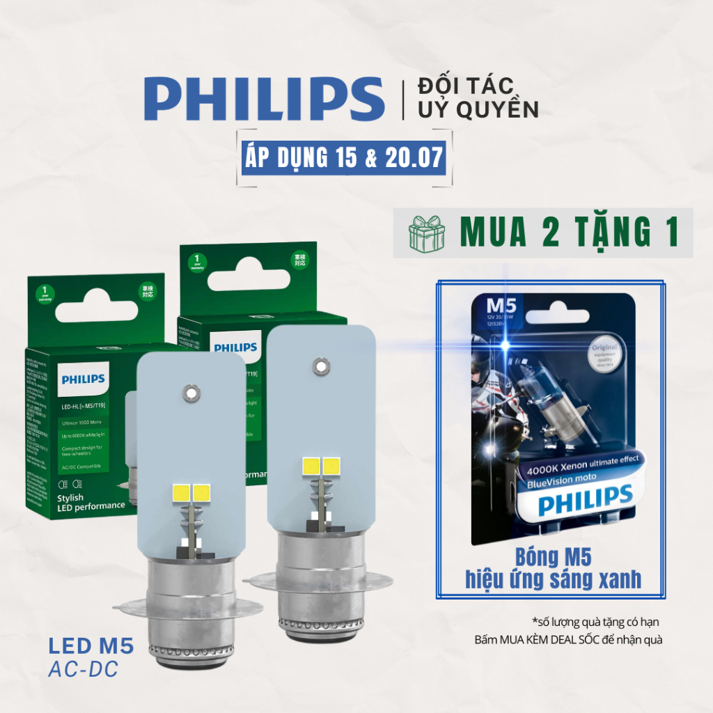 Bóng đèn LED Philips M5 Ultinon 1000 hộp xanh cho Honda Dream, Cub, Wave, Future dòng điện AC/DC - 4