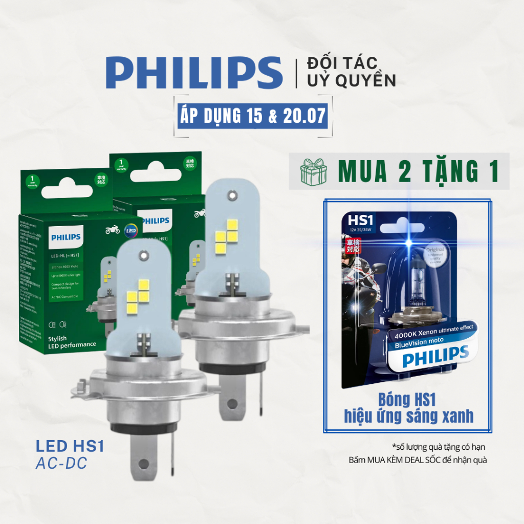 Bóng đèn LED Philips Ultinon Moto HS1 (AC-DC) hộp xanh ⚡Tiết Kiệm Điện⚡ Honda Wave, Future, Air Blad