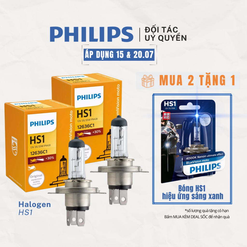 Bóng đèn xe máy Philips Halogen HS1 12V 35/35W sản xuất tại Đức mã 12636HPC1