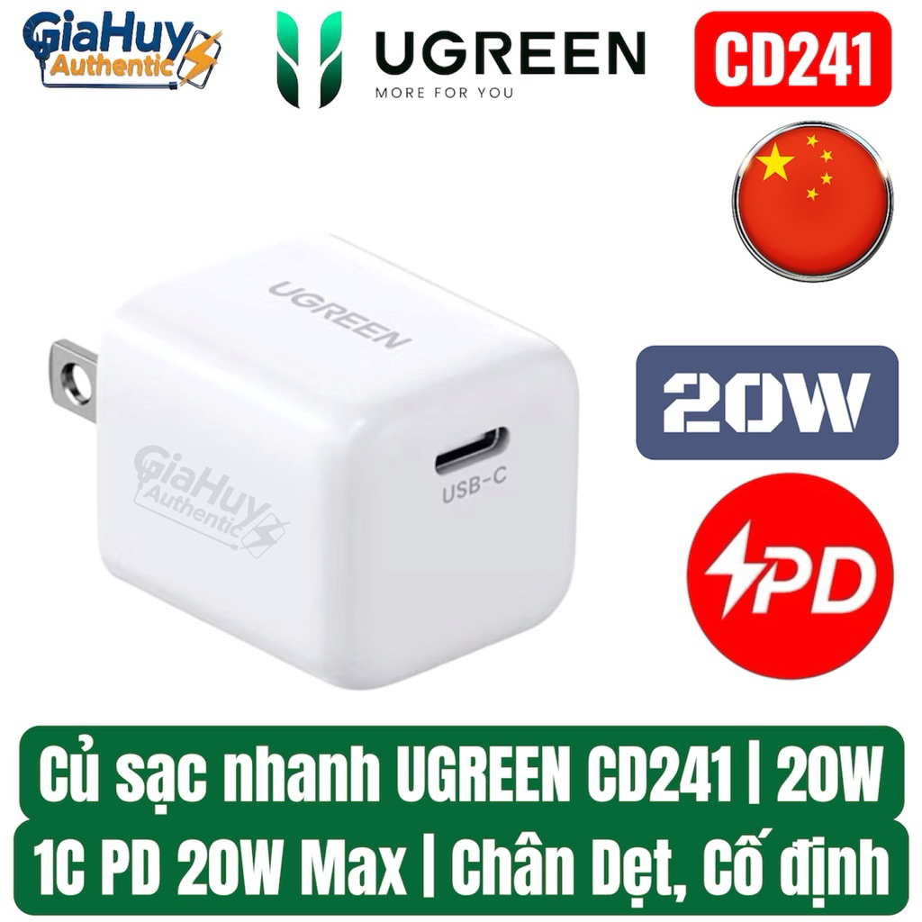Củ sạc nhanh UGREEN CD241 PD/PPS 20W Mini PD Fast Charger