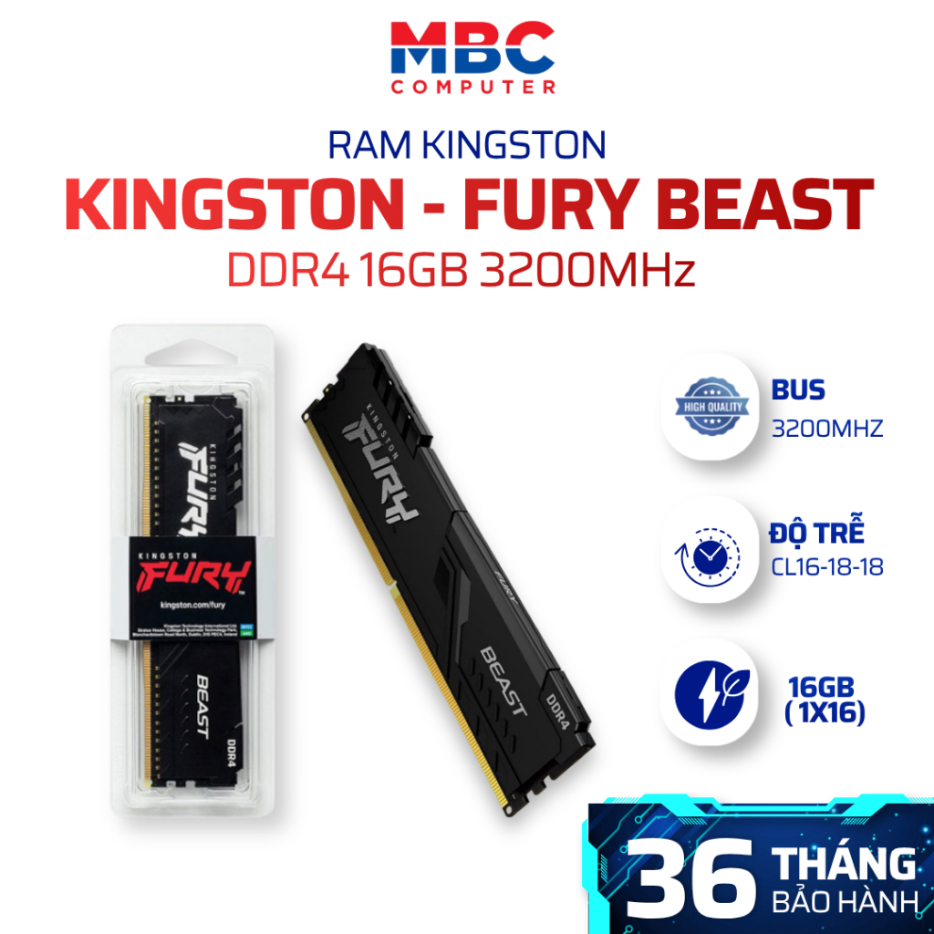 RAM Kingston FURY Beast DDR4 16GB 3200MHz KF432C16BB/16 Tản Nhiệt Nhôm - Bảo Hành Chính Hãng