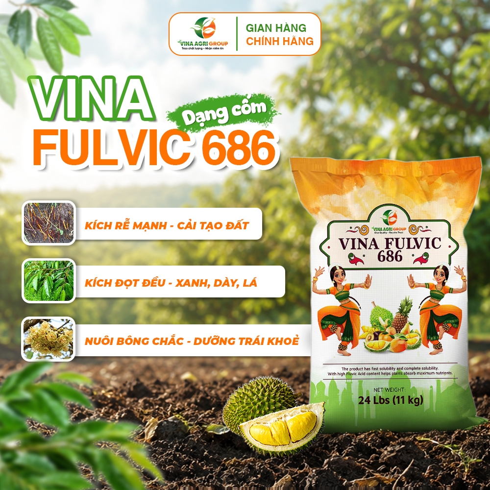 VINA FULVIC 686 11kg | Hỗ Trợ Ra Rễ Khỏe, Phục Hồi Cây Suy, Tạo Mầm Hoa, Nuôi Trái | Chính Hãng Vina