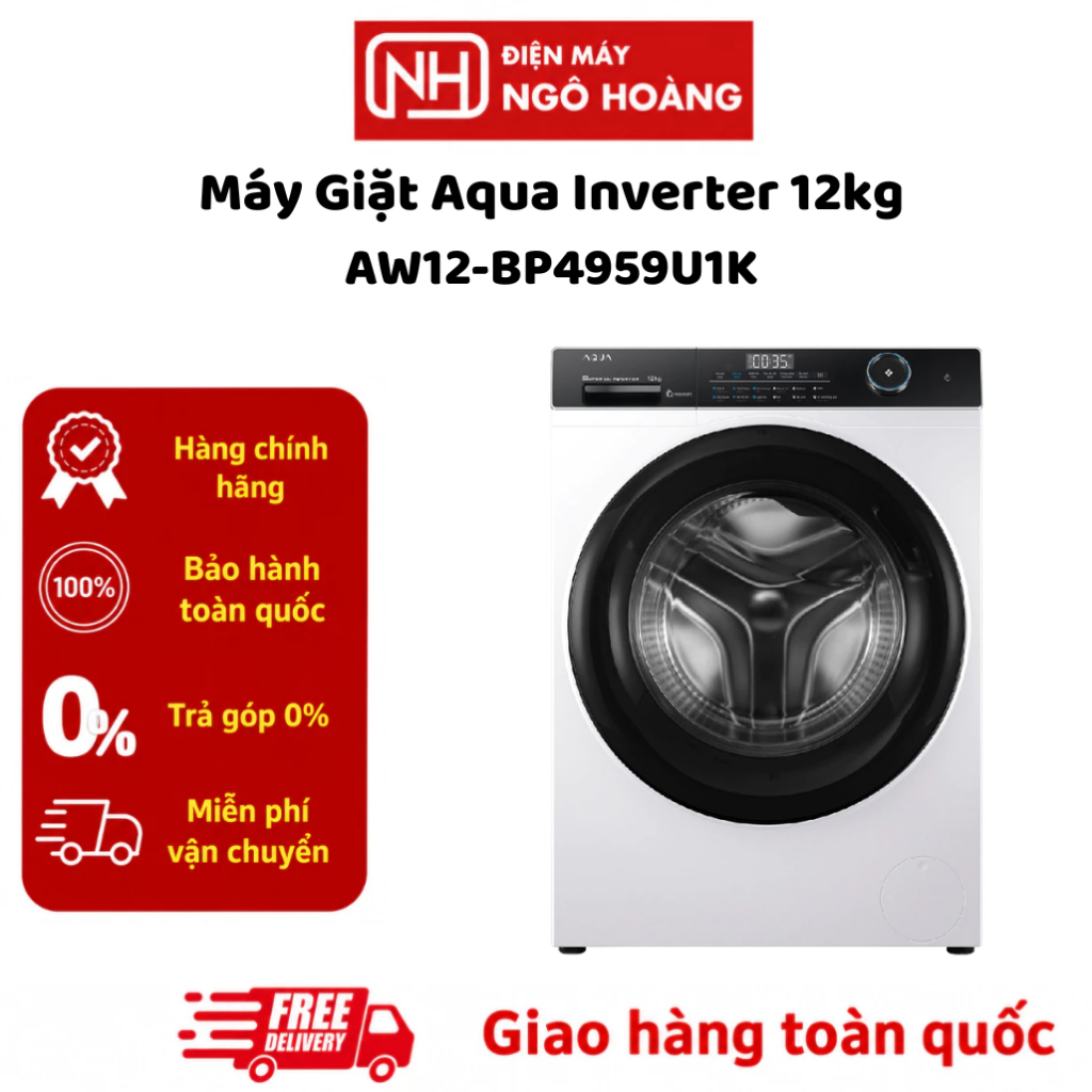 AW12-BP4959U1K - Máy Giặt Aqua Inverter 12 Kg AW12-BP4959U1K Cửa Trước Chính Hãng