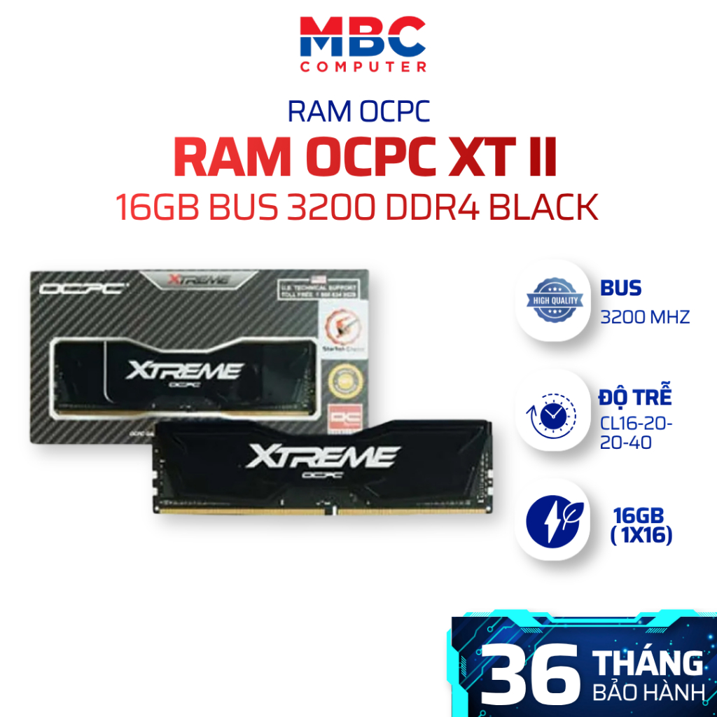 RAM OCPC XTREME II 16GB DDR4 2666MHz CL19 Black Tản Nhiệt UDIMM Chính Hãng