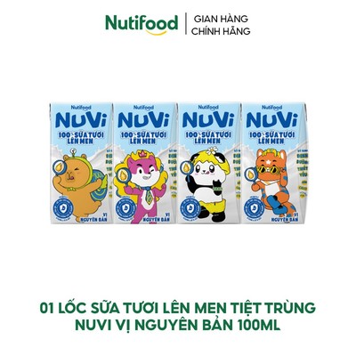 [Quà tặng] Lốc Sữa Tươi Lên Men Tiệt Trùng Nuvi vị Nguyên Bản 100ml