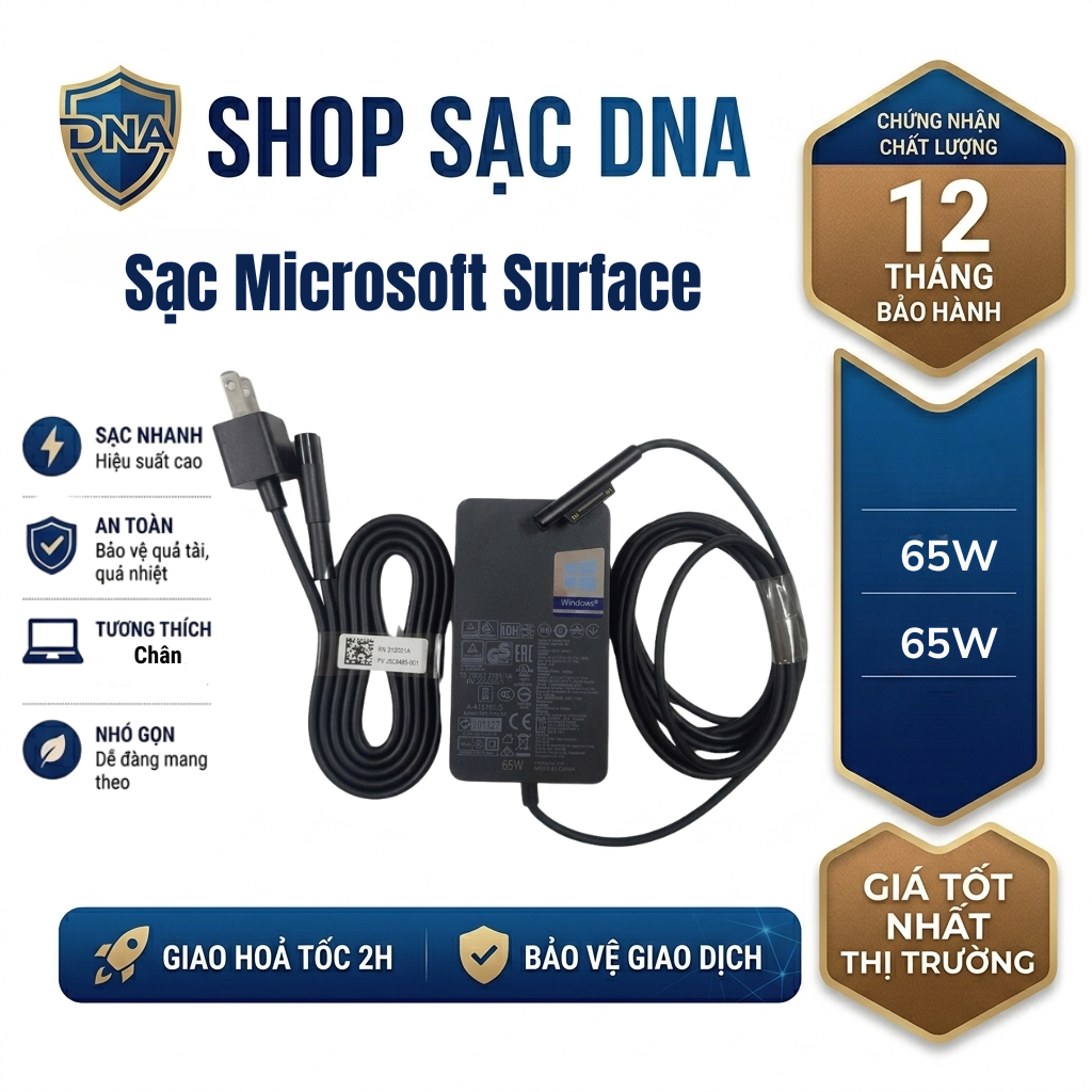 Sạc Laptop Microsoft Surface 65W Chuẩn Zin, Sạc Từ Tính Cho Surface Pro, Surface Laptop, Surface Boo