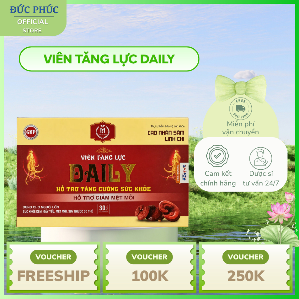 Viên Tăng Lực DAILY Cao Nhân Sâm Linh Chi Hộp 30 Viên – Hỗ Trợ Tăng Cường Sức Khỏe, Giảm Mệt Mỏi