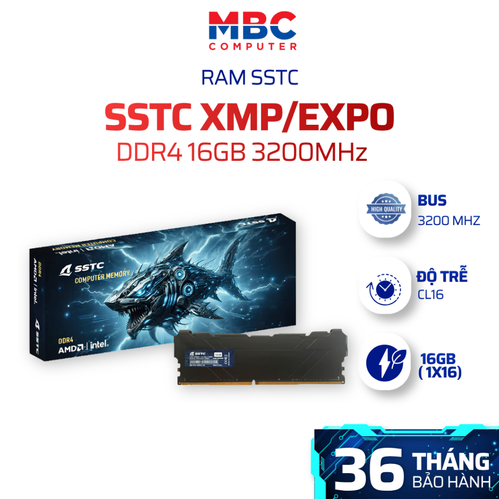 RAM SSTC 16GB DDR4 3200MHz Tản Nhiệt Black XMP/EXPO UDIMM Desktop PC - BH 36 Tháng