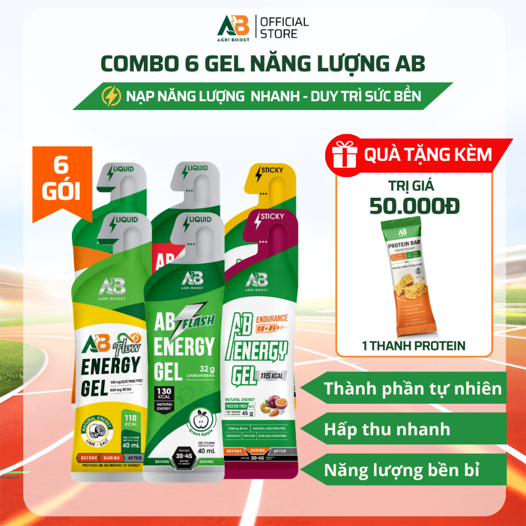 COMBO 6 Gói Gel Năng Lượng Chạy Bộ AB NUTRITION AB Flash Nước Uống 45g Năng Lượng Tức Thì Cho Người 