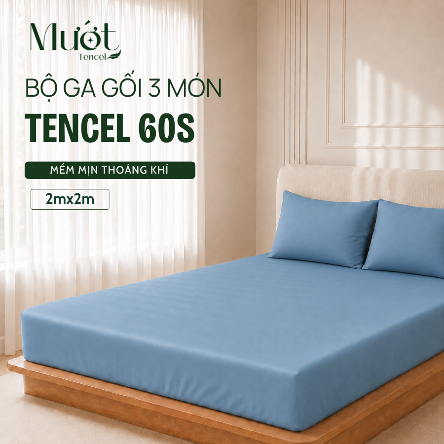 Bộ Ga Gối 3 Món Lụa Tencel 60s 2mx2m Mướt Tencel Ga Giường Trơn Cao Cấp Mềm Mịn Mát Mẻ Thoáng Khí