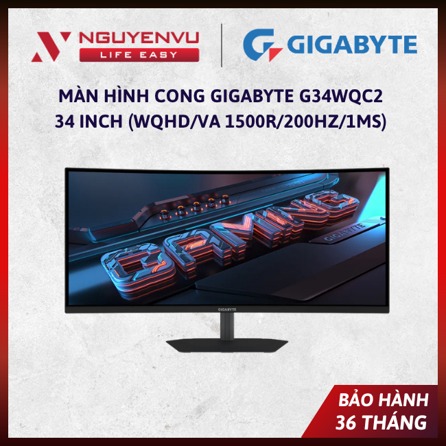 [Chính Hãng] Màn Hình Cong Gigabyte G34WQC2 34 inch (WQHD/VA 1500R/200Hz/1ms) - Bảo Hàng 36 Tháng