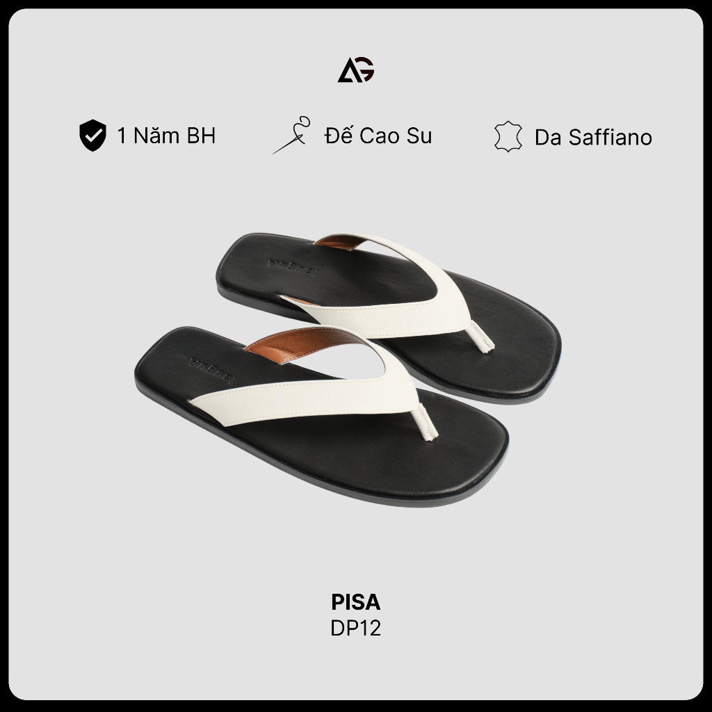 Dép Lê Mũi Vuông Xỏ Ngón Nam Pisa Sandals Square Chất Liệu Microfiber Đế Cao Su Chống Trơn August Sh