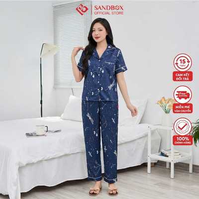Bộ pijama SANDBOX,thiết kế áo cộc tay, quần dài, lụa latin cao cấp mềm mịn, họa tiết độc quyền BPC02