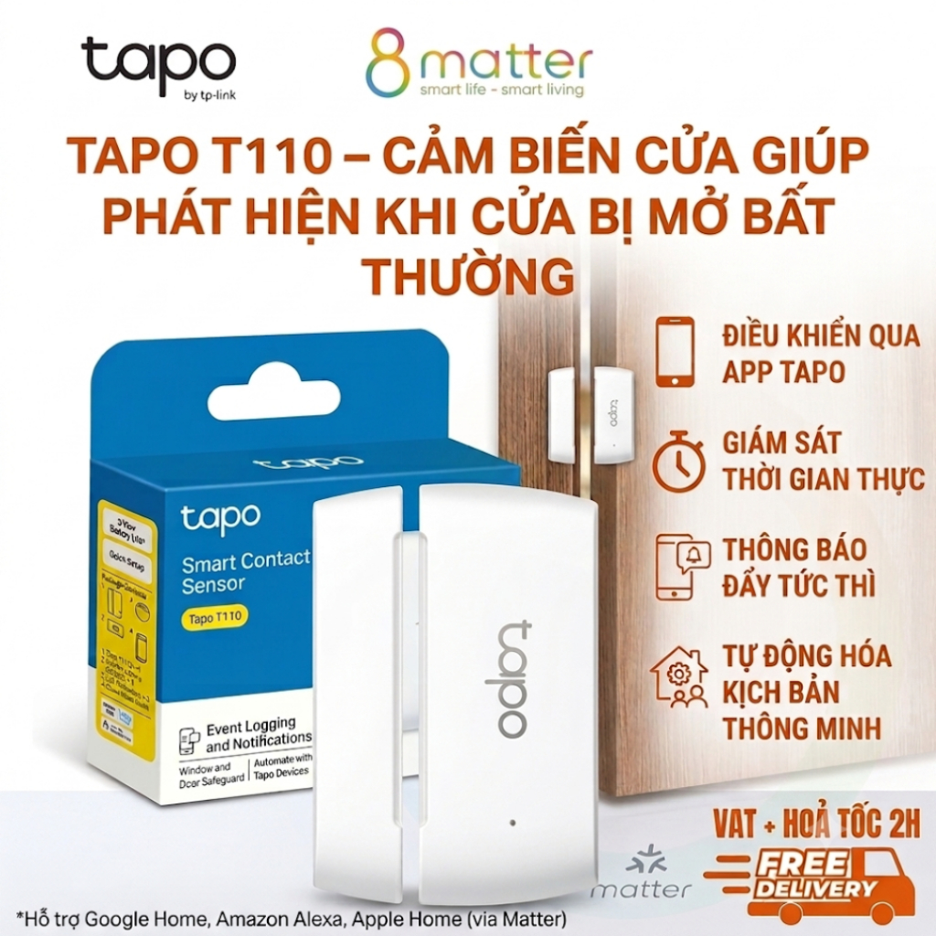 Tapo T110 – Cảm biến cửa thông minh giúp phát hiện khi cửa bị mở bất thường, giám sát thời gian thực