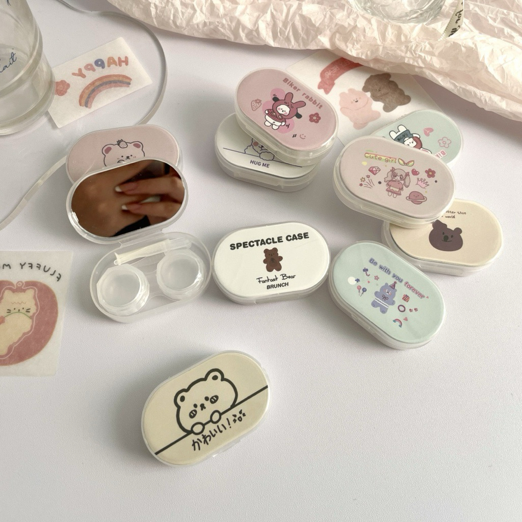 Khay Gương Lens, Case Lens Nhựa Dẻo Kèm Dụng Cụ Đeo - Bunny Eyes