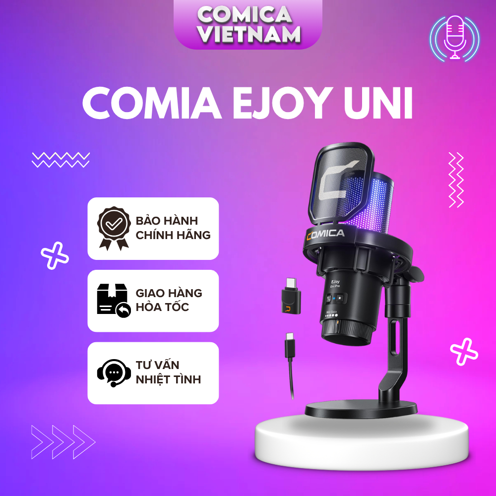 COMICA EJOY UNI - Mic Thu Âm Cổng USB, Hiệu Ứng Đèn Đổi Màu RGB - HÀNG CHÍNH HÃNG