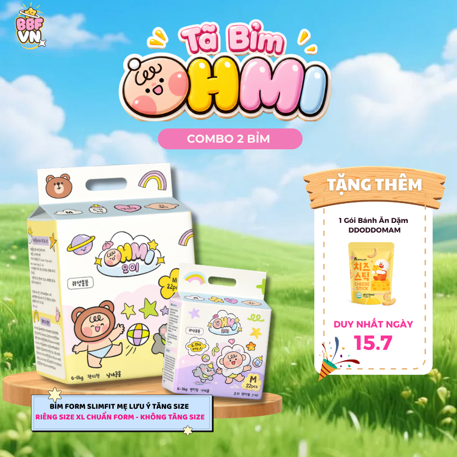 Combo 2 Tã Bỉm OHMI Hàn Quốc Siêu Mỏng 2.5mm,Mềm Mại, Siêu Thấm Hút Tốt, Khô Thoáng 12H