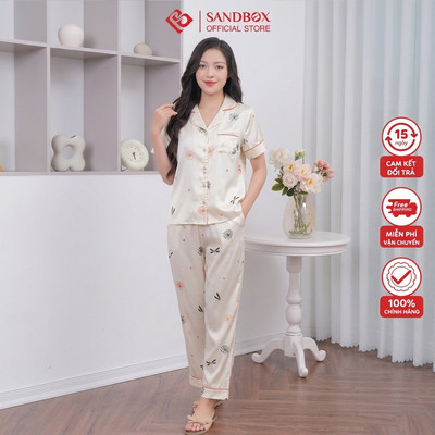 Bộ Pijama Mặc Nhà SANDBOX Tay Ngắn, Quần Dài Chất Liệu Lụa Latin Cao Cấp Mềm Mịn (BPC26002)