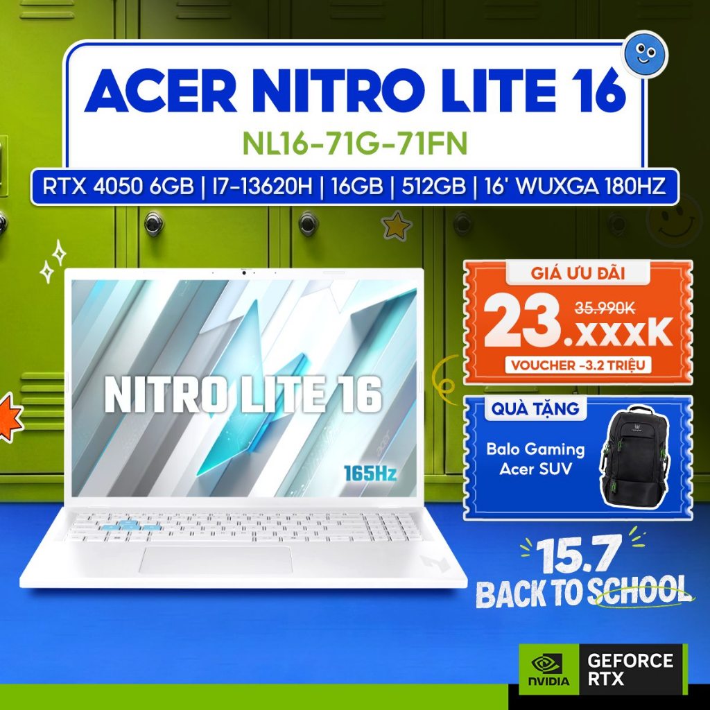 Laptop Gaming Acer Nitro Lite 16 NL16-71G-71FN Card GeForce RTX™ 4050 6GB / i7-13620H / 16GB | 512GB
