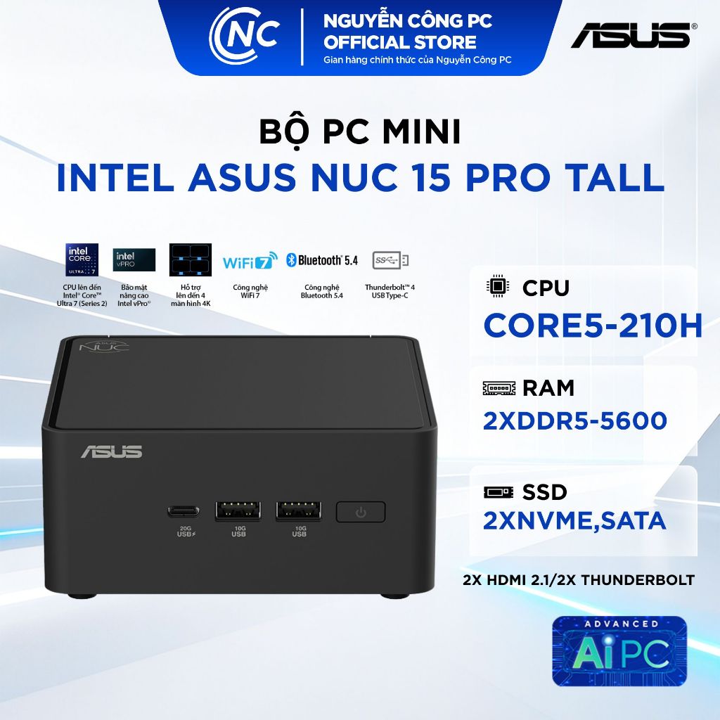 MINI PC NUC 15 PRO TALL(CORE5-210H/2xDDR5/2xNVMe,SATA) - New - BH 36 tháng