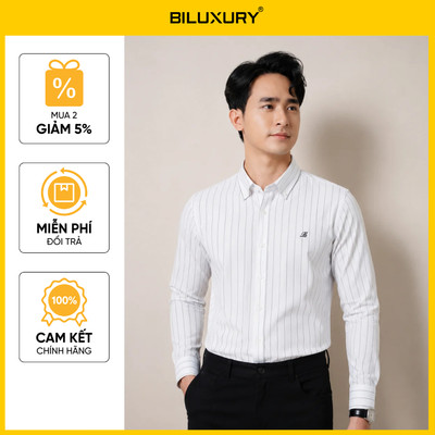 Áo Sơ Mi Nam Dài Tay Thiết Kế Kẻ Sọc 1SMDS670TRK Biluxury Form Casual Kháng Khuẩn Bền Màu