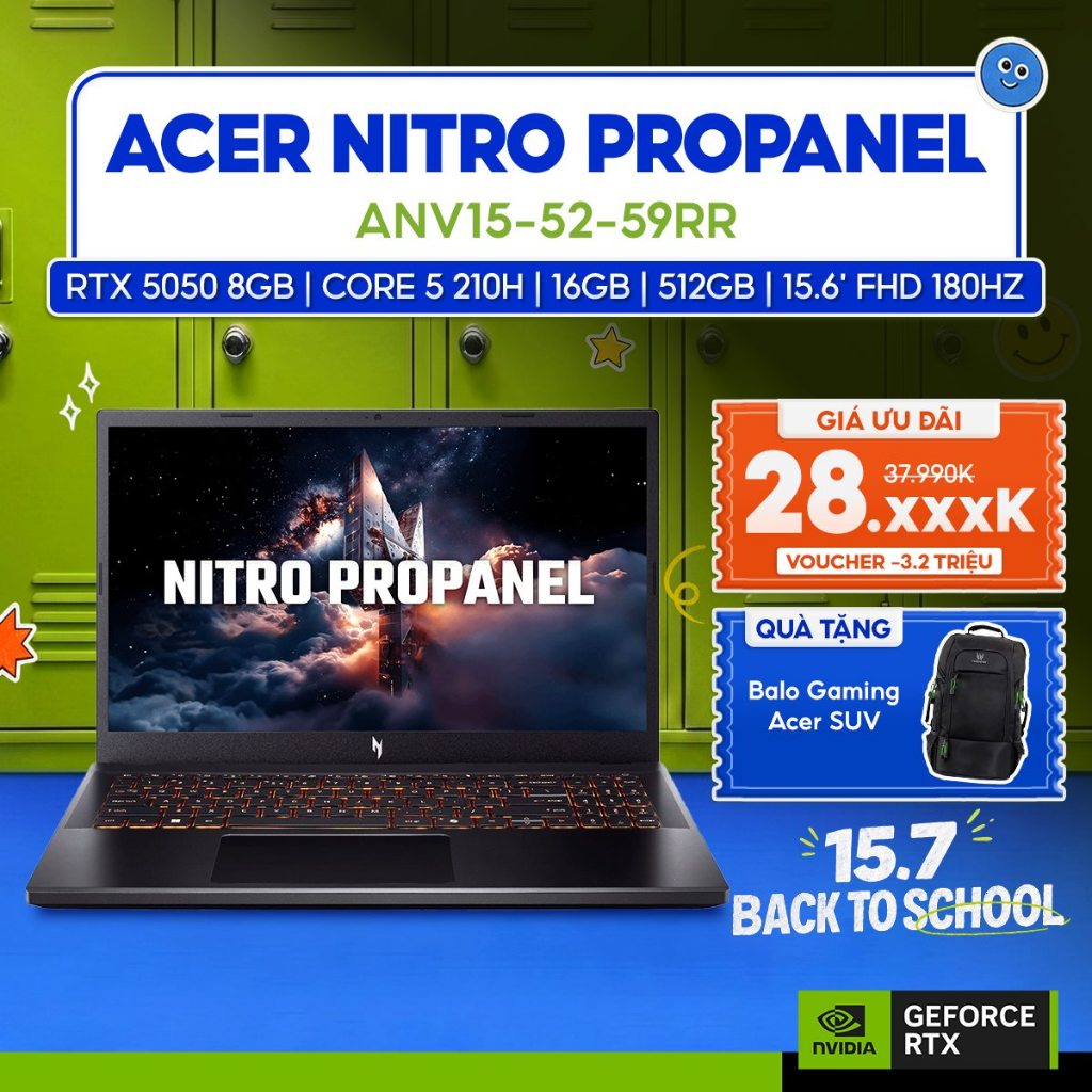 Laptop Gaming Acer Nitro V 15 ProPanel ANV15-52-59RR GeForce RTX™ 5050 8GB  Core 5 210H 16GB  512GB