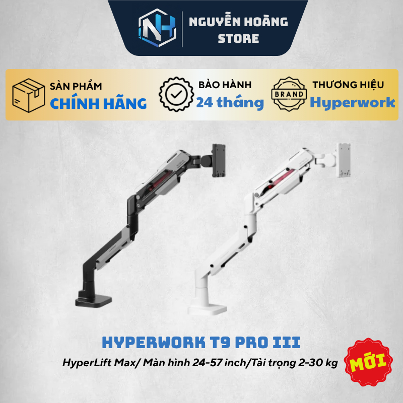Giá đỡ Arm màn hình Hyperwork T9 Pro III Đen/ Trắng - Hàng chính hãng bảo hành 24 tháng