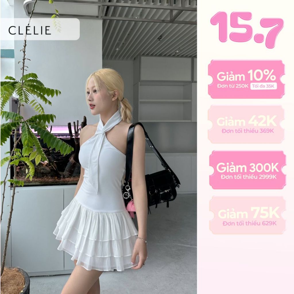 CLÉLIE Đầm thun cà vạt phối tơ tùng xòe 3 tầng DALIA DRESS