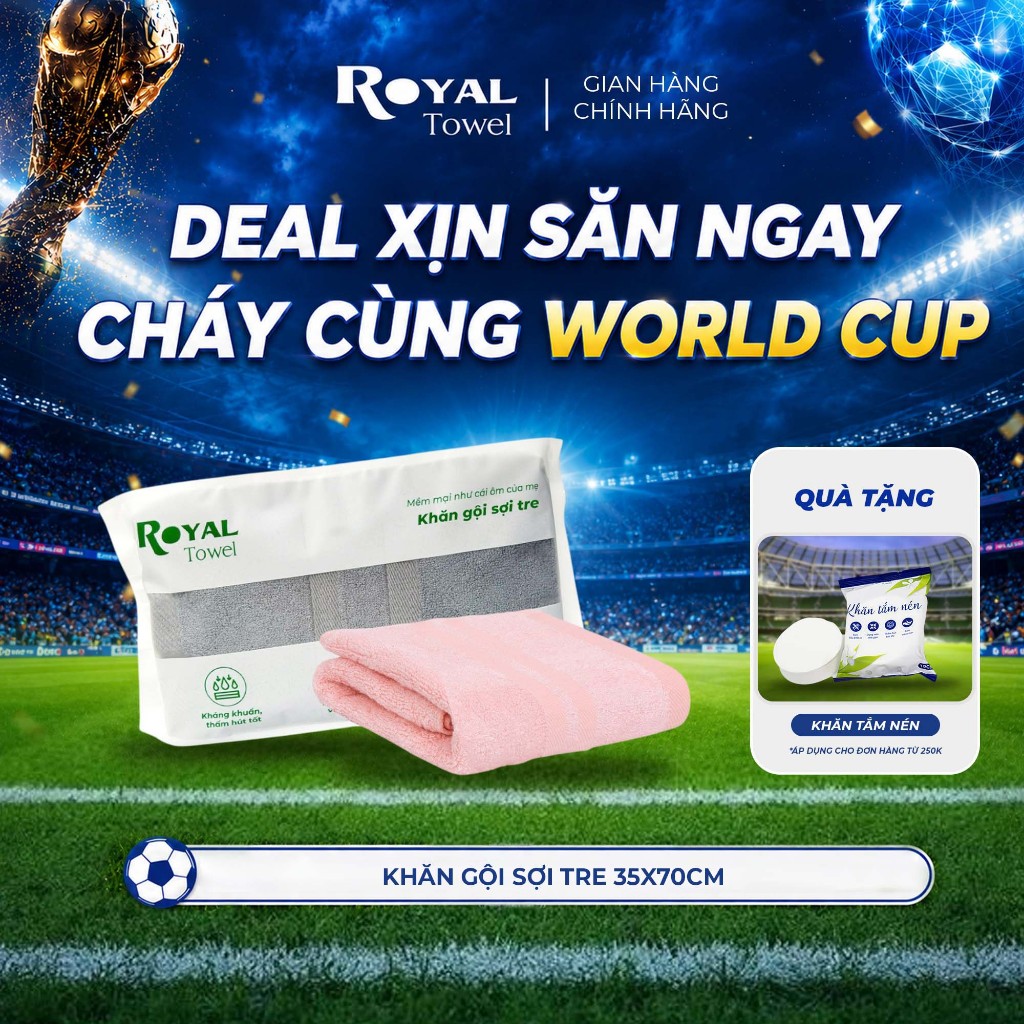 Khăn Gội Royal Towel 35x70cm Sợi Tre Bamboo, Mềm Mịn, Thấm Hút Tốt, Không Xổ Lông, Không Phai Màu, An Toàn Cho Da