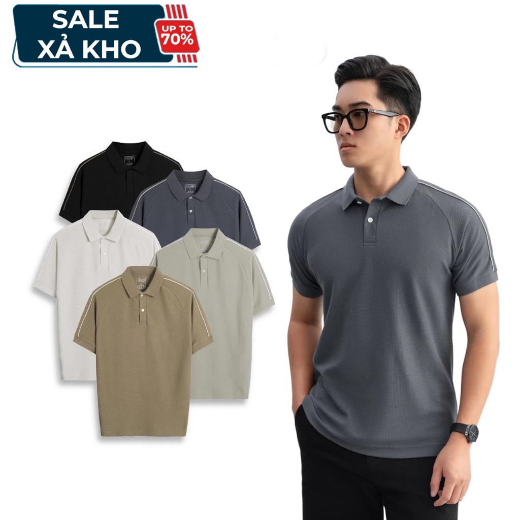 [SALE XẢ KHO] Áo polo nam Beehive Raglan vải cotton tổ ong phối màu neutral thanh lịch LEEVUS APL333