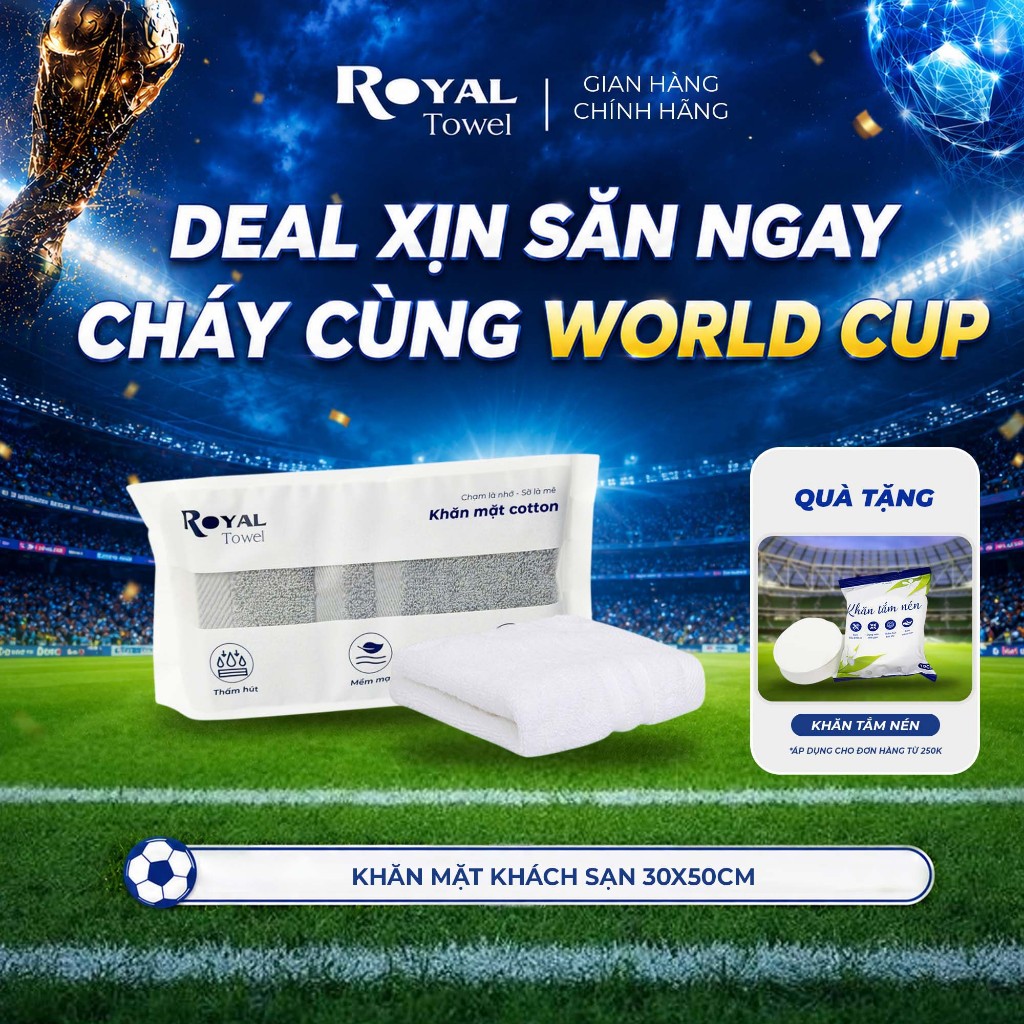 Khăn Mặt Khách Sạn Royal Towel 30x50cm Sợi Cotton Mềm Mịn, Thấm Hút Tốt, Không Xổ Lông, Không Phai M