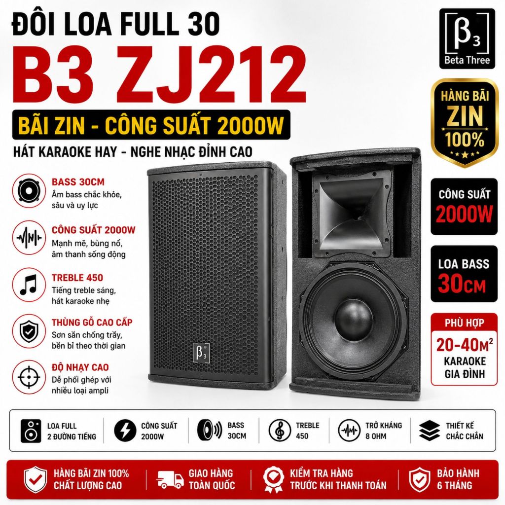 Loa Full B3 ZJ212 Bass 30 2000W (Giá 1 Đôi) –  Loa Bãi Zin Karaoke Gia Đình Cao Cấp, Hát Cực Hay