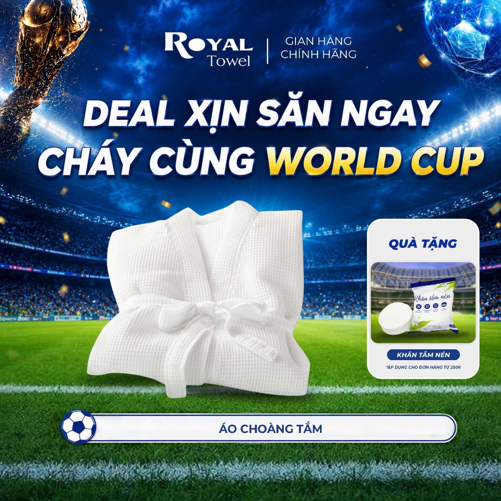 Áo Choàng Tắm Royal Towel Sợi Cotton Mềm Mịn, Thấm Hút Tốt, Không Xù Lông, Cho Nam Nữ